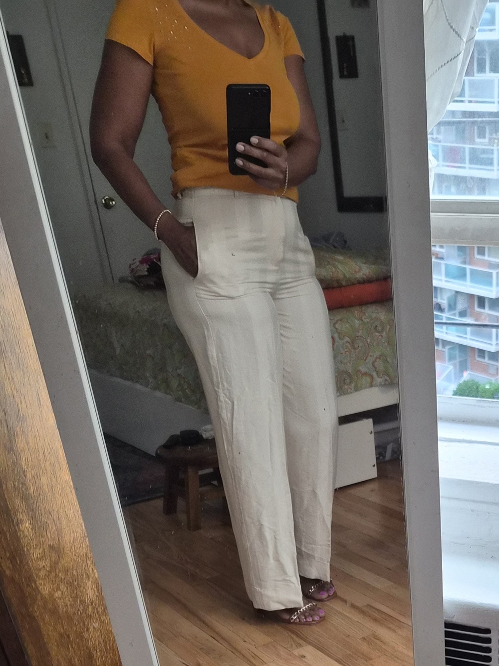 Zara Cream High-Rise Wide-Leg Pants